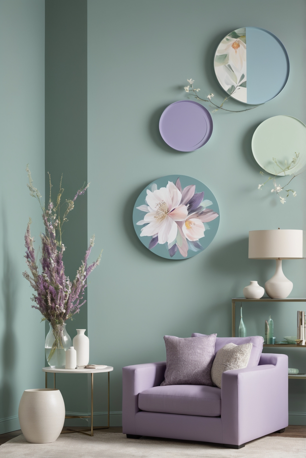 Sea Green and Heather Purple, home decorating, home interior, interior design, space planning, decorating interiors