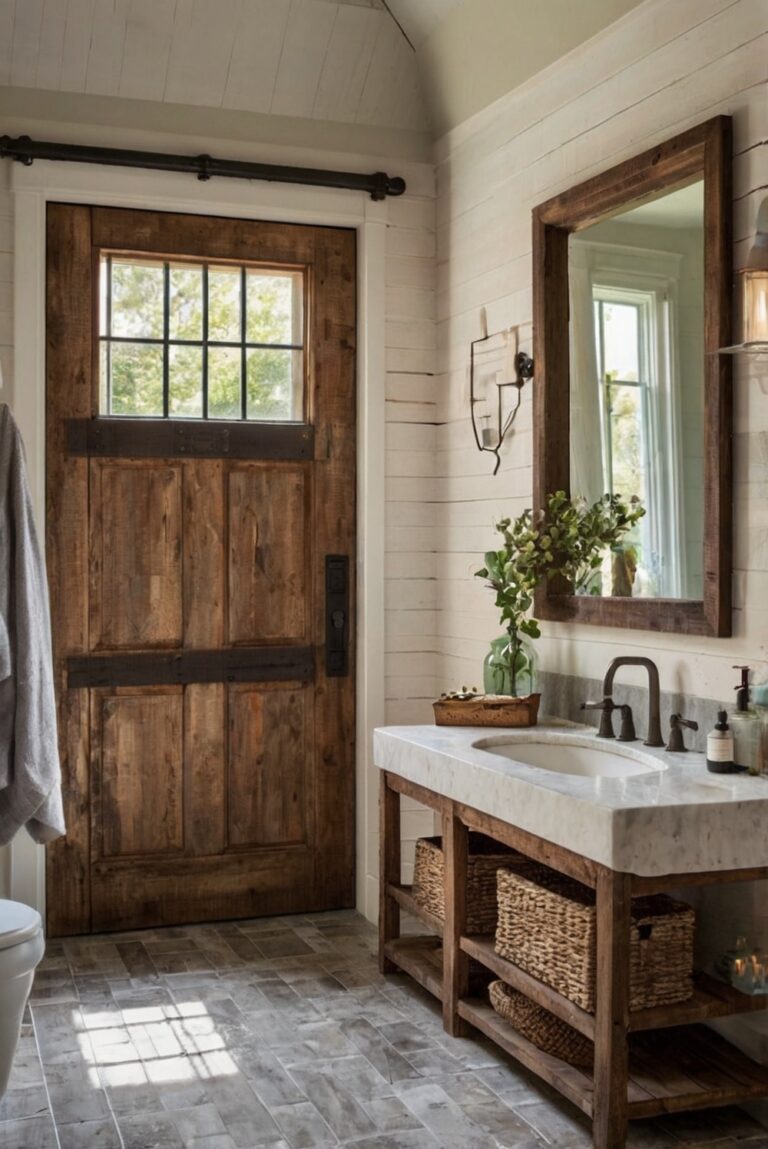 rustic bathroom doors, reclaimed wood doors, bathroom renovation, rustic interior design, salvaged wood doors, bathroom makeover, farmhouse bathroom design