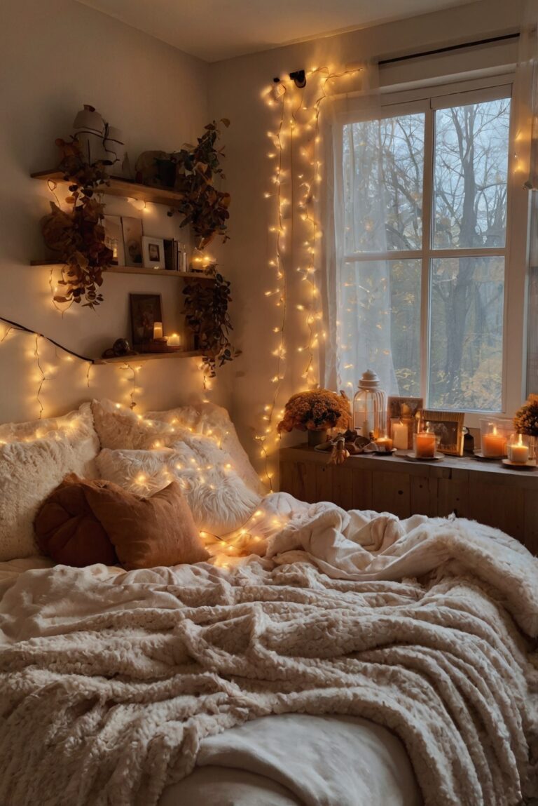 Cozy bedroom decor, Aesthetic room decor, Fall bedroom accessories, Hygge home decor, Cozy bedding