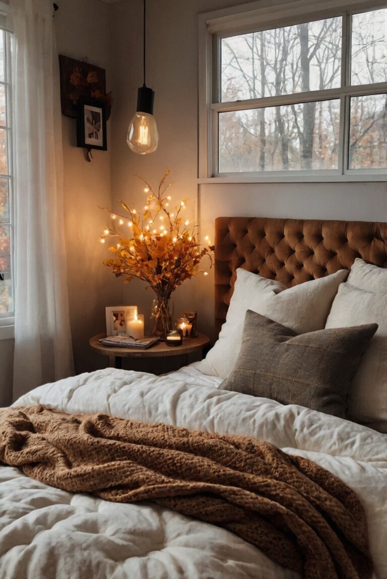 cozy bedroom decor, fall bedroom inspiration, bedroom aesthetic ideas, cozy bedroom design, autumn bedroom decor