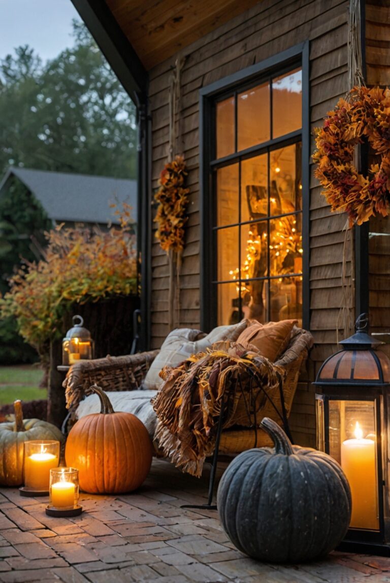 fall porch decor, outdoor fall decorations, autumn porch decorating, cozy fall porch, fall front porch ideas