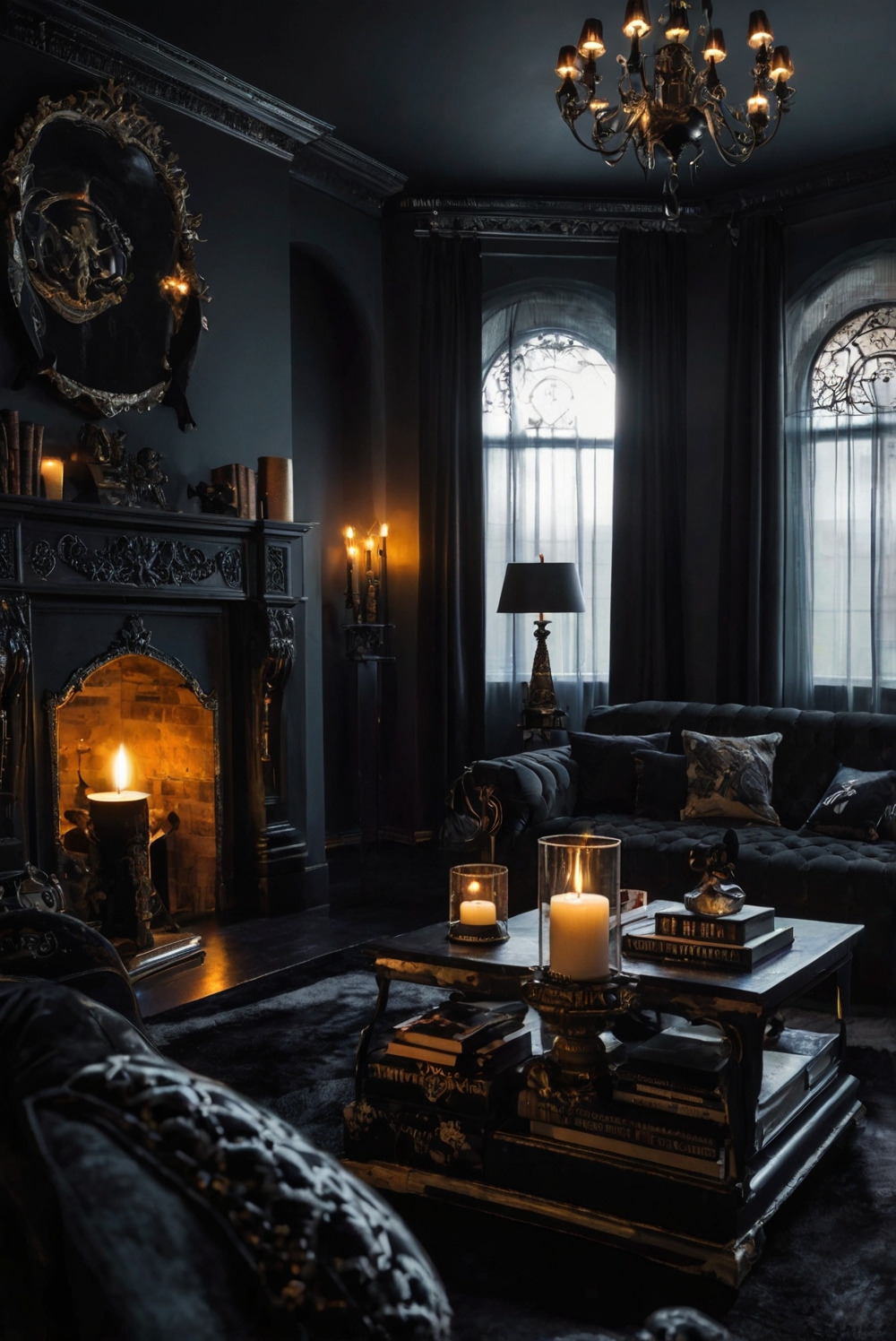 Gothic furniture, Gothic decor, Dark living room, Gothic design, Spooky home design