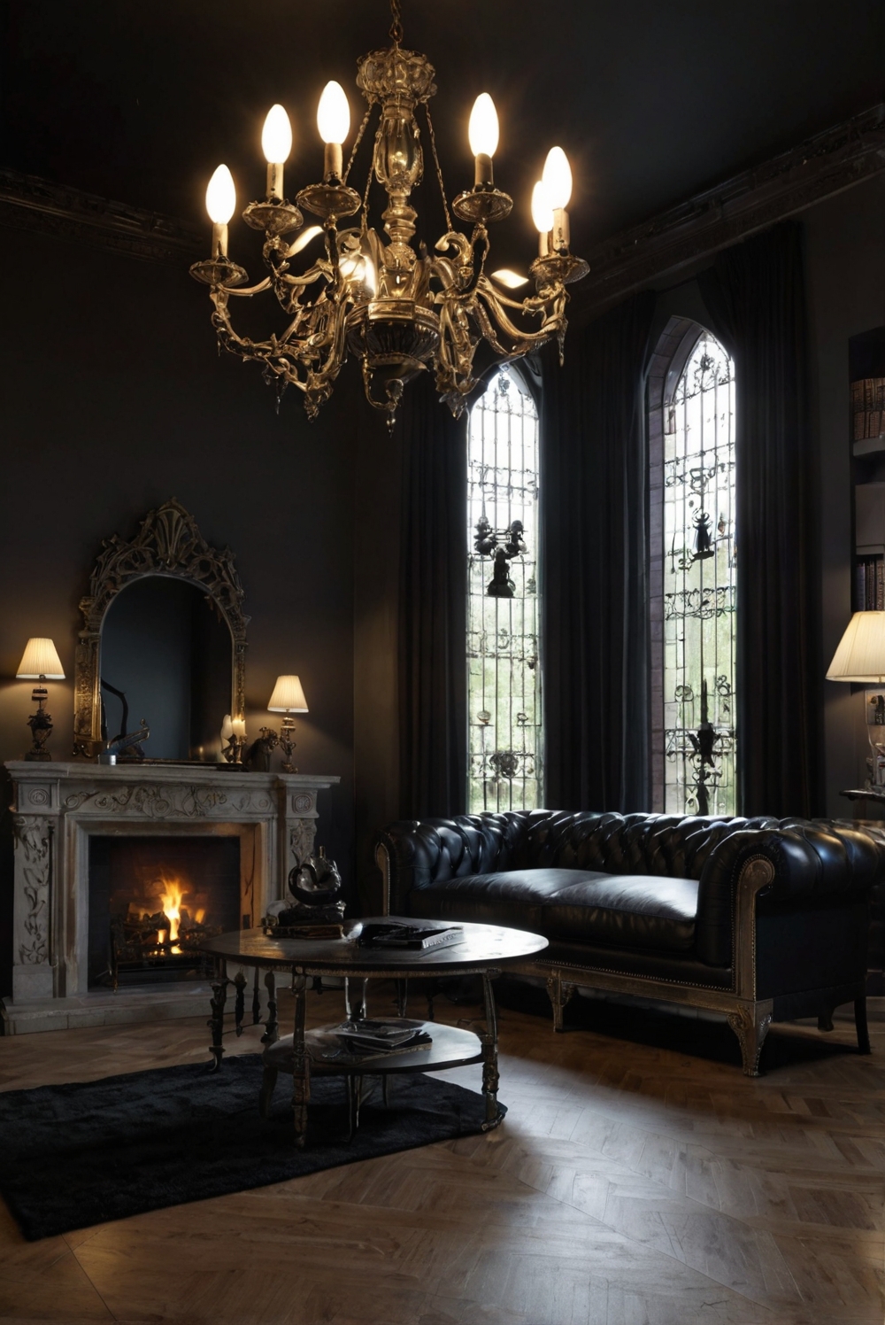 gothic decor ideas, dark living room design, bold home decor, dramatic interior design, unique living room decor