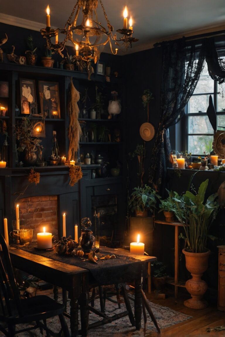 witchcraft decor, witchy home design, mystical room inspiration, pagan interior decorating, spiritual vibes for rooms