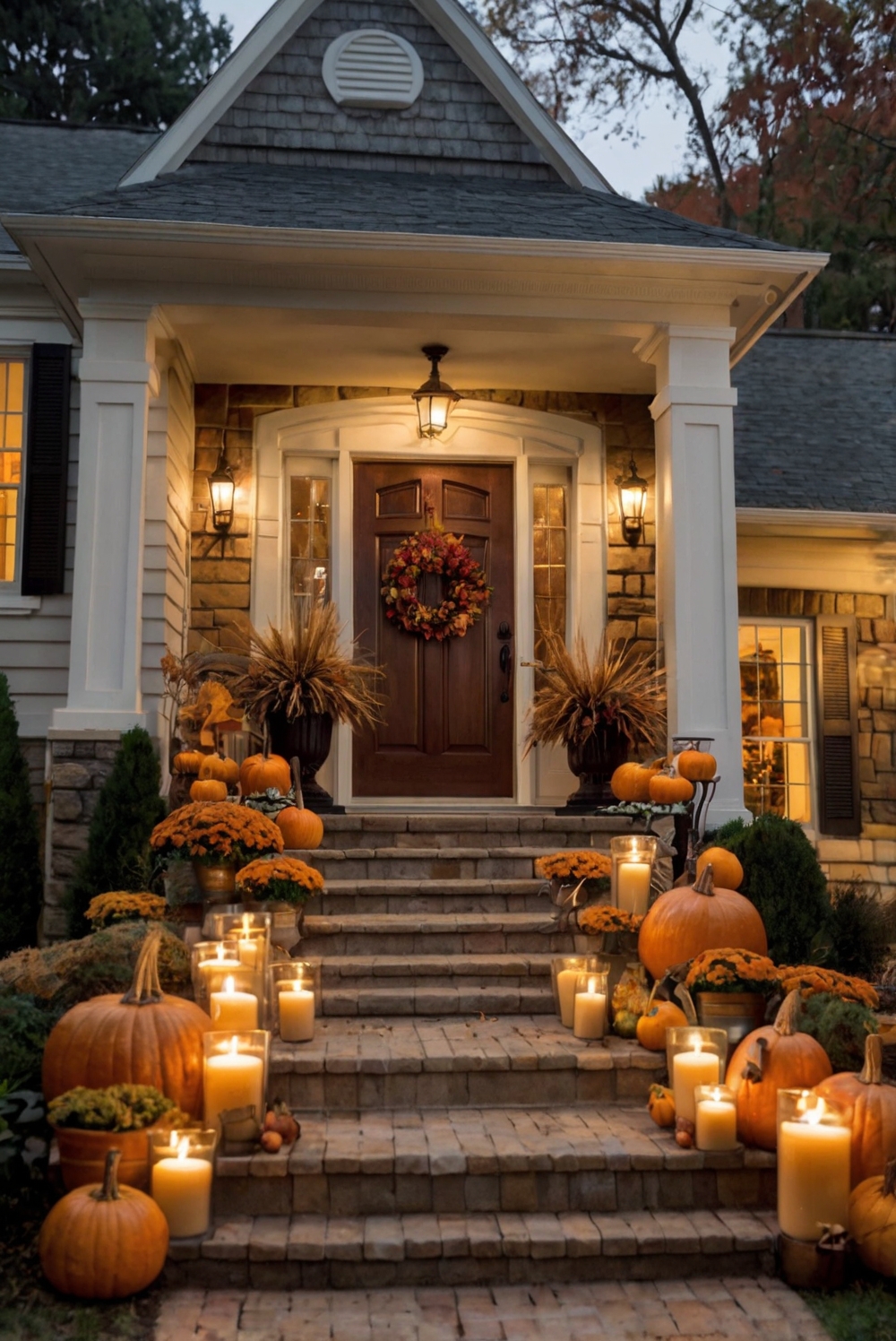 Thanksgiving outdoor decor, Front porch decorations, Thanksgiving porch decor, Outdoor holiday decorating, Fall door decor