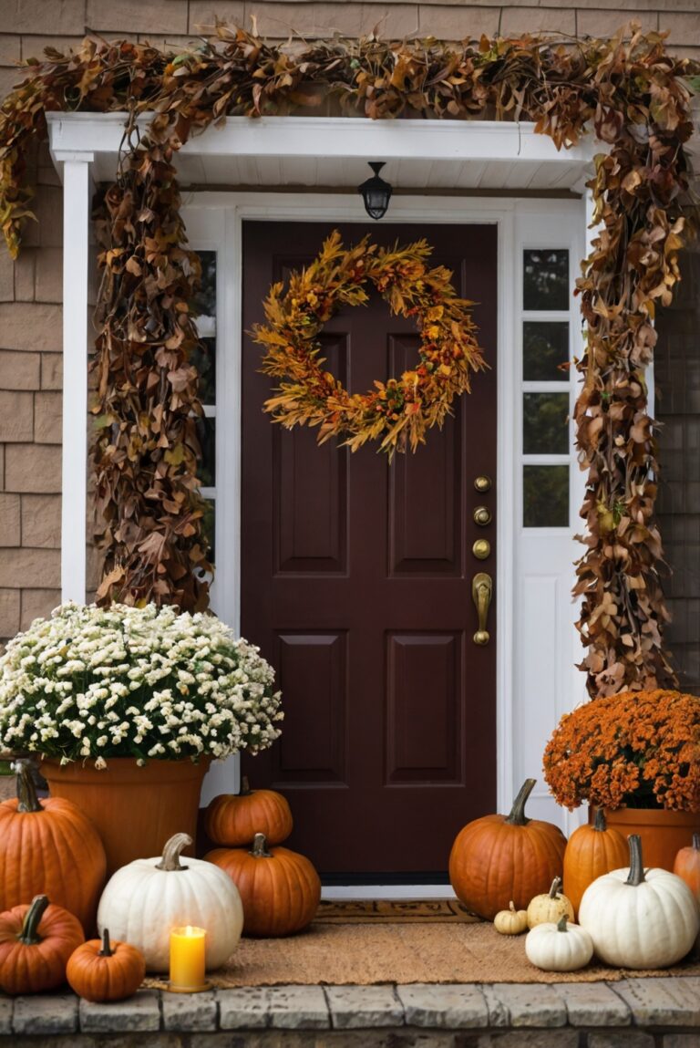 Fall porch decor ideas, Front porch decoration, Autumn outdoor decor, Seasonal porch displays, Home exterior styling